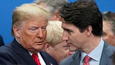 U.S. President Donald Trump talks with Canada's Prime Minister Justin Trudeau (File) (REUTERS)