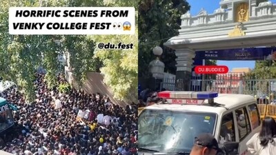 Screenshots of the viral videos on social media that capture how a stampede-like situation was created at the college gate on the day of the finale, (Photo: Instagram) Screenshots of the viral videos on social media that capture how a stampede-like situation was created at the college gate on the day of the finale, (Photo: Instagram)