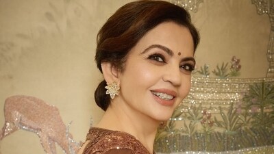 Nita Ambani, in a brown saree, looked stunning at NMACC event on Wednesday. (Instagram/ Manish Malhotra) Nita Ambani, in a brown saree, looked stunning at NMACC event on Wednesday. (Instagram/ Manish Malhotra)