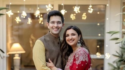 Actor-singer Parineeti Chopra with husband, politician Raghav Chadha. Actor-singer Parineeti Chopra with husband, politician Raghav Chadha.