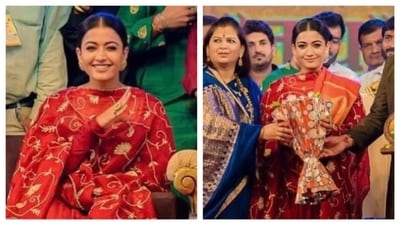 Rashmika Mandanna attended an event where she wore a beautiful Anarkali suit. (PC: Instagram/@anjanabohra_official) Rashmika Mandanna attended an event where she wore a beautiful Anarkali suit. (PC: Instagram/@anjanabohra_official)