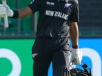 New Zealand's Rachin Ravindra celebrates after scoring a century during the ICC Champions Trophy semifinal cricket match between New Zealand and South Africa at Gaddafi Stadium in Lahore, Pakistan, Wednesday, March 5, 2025. (AP Photo/K.M Chaudary) New Zealand's Rachin Ravindra celebrates after scoring a century during the ICC Champions Trophy semifinal cricket match between New Zealand and South Africa at Gaddafi Stadium in Lahore, Pakistan, Wednesday, March 5, 2025. (AP Photo/K.M Chaudary)