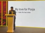 A groom added a unique twist to his wedding vows by presenting a PowerPoint slideshow instead of a traditional speech. 