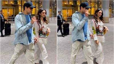 Sidharth Malhotra and Kiara Advani showcase stylish airport looks. (Ashutosh Rai) Sidharth Malhotra and Kiara Advani showcase stylish airport looks. (Ashutosh Rai)