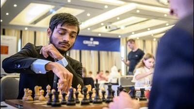 Aravindh won the Prague Masters with an undefeated 6/9 score. (Petr Vrabec / Prague Chess Festival)