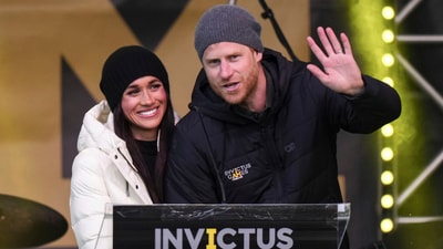 Prince Harry and his wife Meghan, the Duke and Duchess of Sussex, attend a welcome celebration during the 2025 Invictus Games, in Whistler, British Columbia, Monday, Feb. 10, 2025. (Darryl Dyck/The Canadian Press via AP) (AP) Prince Harry and his wife Meghan, the Duke and Duchess of Sussex, attend a welcome celebration during the 2025 Invictus Games, in Whistler, British Columbia, Monday, Feb. 10, 2025. (Darryl Dyck/The Canadian Press via AP) (AP)