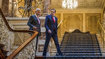 External affairs minister S Jaishankar with Ireland's deputy prime minister and foreign minister Simon Harris in Dublin, Ireland. (@DrSJaishankar) External affairs minister S Jaishankar with Ireland's deputy prime minister and foreign minister Simon Harris in Dublin, Ireland. (@DrSJaishankar)