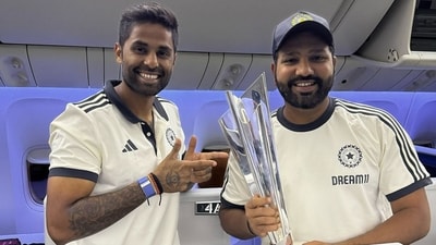 Rohit Sharma (R) and Suryakumar Yadav after T20 World Cup win last year (PTI) Rohit Sharma (R) and Suryakumar Yadav after T20 World Cup win last year (PTI)