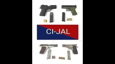 Police teams have recovered four pistols, including two sophisticated weapons, a .30-bore PX5 Storm (Beretta) pistol and 9MM Glock pistol and two country-made pistols— .30-bore and .32-bore— along with four magazines and 22 cartridges from their possession Police teams have recovered four pistols, including two sophisticated weapons, a .30-bore PX5 Storm (Beretta) pistol and 9MM Glock pistol and two country-made pistols— .30-bore and .32-bore— along with four magazines and 22 cartridges from their possession
