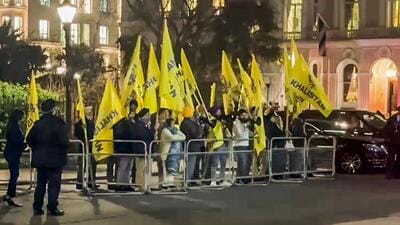 Pro-Khalistan supporters stage a protest outside the venue where external affairs minister S Jaishankar participated in a discussion held by Chatham House, in London on Wednesday. (ANI) Pro-Khalistan supporters stage a protest outside the venue where external affairs minister S Jaishankar participated in a discussion held by Chatham House, in London on Wednesday. (ANI)