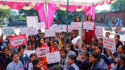 The awareness session at Government Middle School, Fazilpur, Jharsa on Friday. (Parveen Kumar/HT Photo)