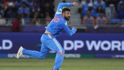 Varun Chakravarthy in action during the Champions Trophy group match against New Zealand. (AP) Varun Chakravarthy in action during the Champions Trophy group match against New Zealand. (AP)
