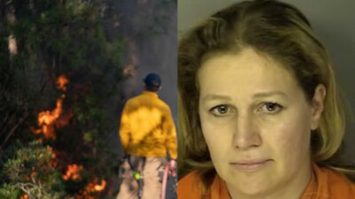 Alexandra Bialousow, 40, was arrested for allegedly starting the Covington Drive wildfire in South Carolina, burning over 2,000 acres. (AFP/Alexandra Bialousow/J. Reuben Long Detention Center) Alexandra Bialousow, 40, was arrested for allegedly starting the Covington Drive wildfire in South Carolina, burning over 2,000 acres. (AFP/Alexandra Bialousow/J. Reuben Long Detention Center)