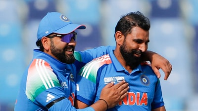 Mohammed Shami and Rohit Sharma celebrate the dismissal of Australia's captain Steven Smith during the 1st Semi-Final (A1 v B2) in the ICC Champions Trophy, 2025, at Dubai International Cricket Stadium in Dubai on Tuesday. (ANI) Mohammed Shami and Rohit Sharma celebrate the dismissal of Australia's captain Steven Smith during the 1st Semi-Final (A1 v B2) in the ICC Champions Trophy, 2025, at Dubai International Cricket Stadium in Dubai on Tuesday. (ANI)