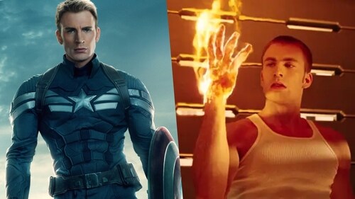 Chris Evans as Captain America and Human Torch