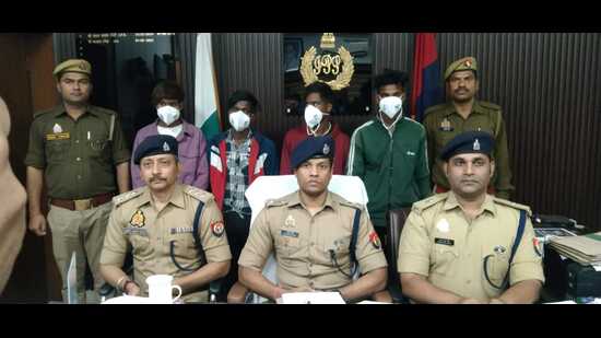 Police brief media about the four men who were arrested for the murder of Vinayak Sahu.