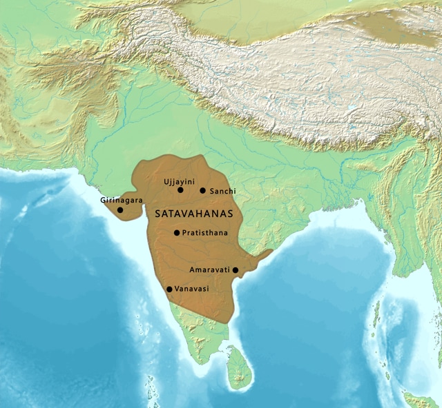 Map of Satavahana territory (DEMIS Map server/ Wikimedia Commons) Map of Satavahana territory (DEMIS Map server/ Wikimedia Commons)
