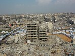 Gaza war: A drone view shows houses destroyed during the Israeli offensive, amid a ceasefire between Israel and Hamas, in Beit Hanoun.