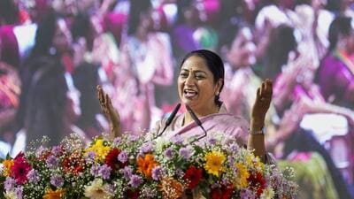 Delhi chief minister Rekha Gupta speaks during a felicitation programme organised to mark International Women's Day at Jawahar Lal Nehru Stadium in Delhi on Saturday. (PTI) Delhi chief minister Rekha Gupta speaks during a felicitation programme organised to mark International Women's Day at Jawahar Lal Nehru Stadium in Delhi on Saturday. (PTI)