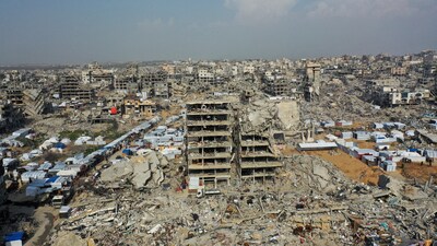 Gaza war: A drone view shows houses destroyed during the Israeli offensive, amid a ceasefire between Israel and Hamas, in Beit Hanoun. (Reuters)