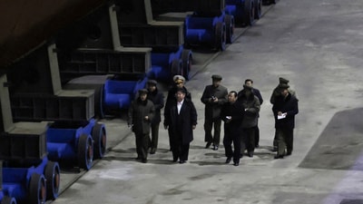 North Korea's leader Kim Jong Un inspects a nuclear submarine during a visit to a shipyard in this photo released by North Korea's official Korean Central News Agency on March 8, 2025. (KCNA via Reuters)
