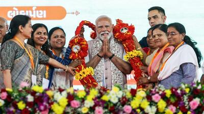 Prime Minister Narendra Modi addressing at Vansi Borsi village in Gujarat’s Navsari district on International Women’s Day (Narendra Modi Photo Gallery) Prime Minister Narendra Modi addressing at Vansi Borsi village in Gujarat’s Navsari district on International Women’s Day (Narendra Modi Photo Gallery)