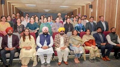Punjab chief minister Bhagwant Mann at an event in Chandigarh to flag off a batch of school principals for training in Singapore on Saturday. (PTI Photo) Punjab chief minister Bhagwant Mann at an event in Chandigarh to flag off a batch of school principals for training in Singapore on Saturday. (PTI Photo)