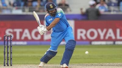 Rohit Sharma plays a shot during the ICC Champions Trophy semi-final against Australia. (PTI)