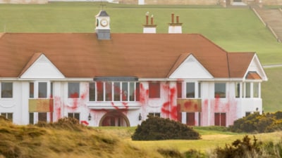 The protestors also defaced the lawns of Trump’s Turnberry golf resort in South Ayrshire (PA Media) The protestors also defaced the lawns of Trump’s Turnberry golf resort in South Ayrshire (PA Media)