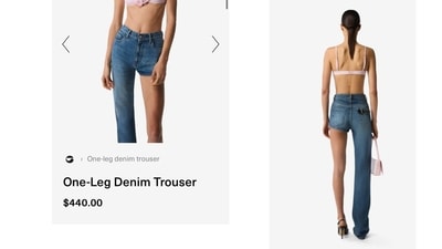 The denim piece is marketed as the “one-leg denim trouser” by French luxury brand Coperni. (Coperni) The denim piece is marketed as the “one-leg denim trouser” by French luxury brand Coperni. (Coperni)