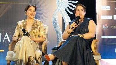 Actor Madhuri Dixit and producer Guneet Monga were part of a panel discussion on Friday. 