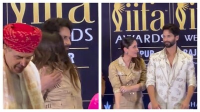 At the IIFA 2025 press conference in Jaipur, former co-stars Kareena Kapoor and Shahid Kapoor were spotted sharing a heartfelt hug and enjoying a conversation.