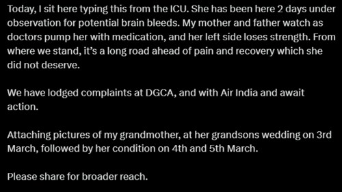 X user slams Air India. (@parulkanwar)