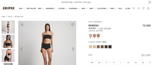 Skims' bandeau top gives a structured bodice look. (PC: Skims website) Skims' bandeau top gives a structured bodice look. (PC: Skims website)