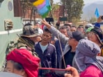 Kuki protesters during a road blockade on day one of their Manipur Free Movement, Kangpokpi district on Saturday.