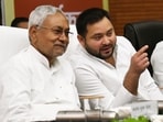 Bihar chief minister Nitish Kumar with deputy chief minister Tejashwi Yadav in Patna, Bihar, India, on Tuesday, Sep 20, 2022. (Photo by Santosh Kumar /Hindustan Times)