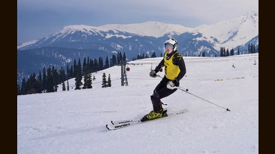 A participant in action during snow board event of Khelo India Winter Games at Kongdori in Gulmarg on Sunday. (PTI) A participant in action during snow board event of Khelo India Winter Games at Kongdori in Gulmarg on Sunday. (PTI)