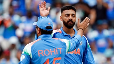 Varun Chakaravarthy gave India the opening breakthrough after a solid start for New Zealand, dismissing Will Young for 15 off 23 deliveries. (Surjeet Yadav) Varun Chakaravarthy gave India the opening breakthrough after a solid start for New Zealand, dismissing Will Young for 15 off 23 deliveries. (Surjeet Yadav)