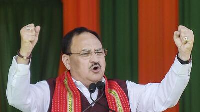 BJP president JP Nadda addresses a public meeting in Agartala on Sunday. (PTI) BJP president JP Nadda addresses a public meeting in Agartala on Sunday. (PTI)