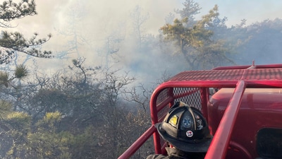 Long Island in New York has been covered with thick smoke plumes from multiple wildfires, forcing the closure of a key roadway and the evacuation of a nearby military installation. (Steve Pfost/Newsday via AP) (AP) Long Island in New York has been covered with thick smoke plumes from multiple wildfires, forcing the closure of a key roadway and the evacuation of a nearby military installation. (Steve Pfost/Newsday via AP) (AP)