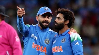 India's Virat Kohli and Ravindra Jadeja interact (REUTERS)