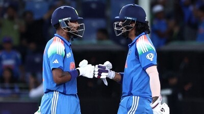 KL Rahul (34*) remained unfazed with the fall of wickets, keeping India in the hunt and eventually remaining unbeaten, while Hardik Pandya (18) played a bright cameo to bring the equation comfortably down for India. (AFP) KL Rahul (34*) remained unfazed with the fall of wickets, keeping India in the hunt and eventually remaining unbeaten, while Hardik Pandya (18) played a bright cameo to bring the equation comfortably down for India. (AFP)