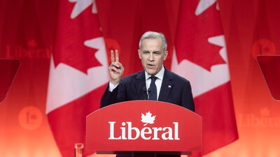 Liberal Leader Mark Carney during his victory speech at the party's convention in Ottawa. (AP)