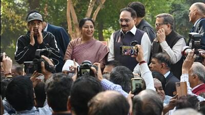 Delhi chief minister Rekha Gupta with Delhi BJP president Virendra Sachdeva. (PTI) Delhi chief minister Rekha Gupta with Delhi BJP president Virendra Sachdeva. (PTI)