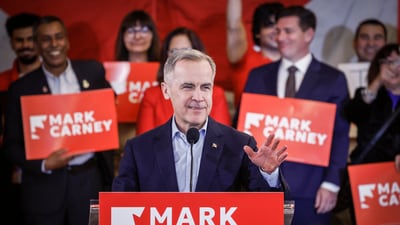Liberal Party of Canada leadership candidate Mark Carney addresses supporters in Calgary, Alberta, on Tuesday. (AP) Liberal Party of Canada leadership candidate Mark Carney addresses supporters in Calgary, Alberta, on Tuesday. (AP)