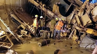 Army’s Engineer Task Force (ETF) continue the rescue operations at the Under-Construction Srisailam Left Bank Canal (SLBC) tunnel which crashed on Feb 22 in Nagarkurnool. (ANI) Army’s Engineer Task Force (ETF) continue the rescue operations at the Under-Construction Srisailam Left Bank Canal (SLBC) tunnel which crashed on Feb 22 in Nagarkurnool. (ANI)