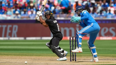 Rachin Ravindra gave New Zealand a quickfire start after captain Mitchell Santner opted to bat in Dubai. The Kiwis raced to 51/0 in seven overs, with Ravindra scoring 29 of those in just 21 balls. (PTI) Rachin Ravindra gave New Zealand a quickfire start after captain Mitchell Santner opted to bat in Dubai. The Kiwis raced to 51/0 in seven overs, with Ravindra scoring 29 of those in just 21 balls. (PTI)