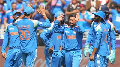 Kuldeep Yadav, then, sprung into action as he removed the dangerous Ravindra for 37 off 29 balls to pull India back in the innings. (PTI) Kuldeep Yadav, then, sprung into action as he removed the dangerous Ravindra for 37 off 29 balls to pull India back in the innings. (PTI)