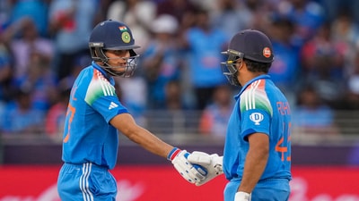 Shubman Gill and Rohit Sharma made a solid start to the Indian run-chase, with Rohit expectedly being an aggressor in the side's first 100+ run partnership for the first wicket in this tournament. (PTI) Shubman Gill and Rohit Sharma made a solid start to the Indian run-chase, with Rohit expectedly being an aggressor in the side's first 100+ run partnership for the first wicket in this tournament. (PTI)
