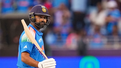 Rohit Sharma brought up his half-century in just 41 deliveries; it was his first fifty of the tournament, as the Indian captain displayed a wide array of strokeplay in an entertaining knock. (PTI) Rohit Sharma brought up his half-century in just 41 deliveries; it was his first fifty of the tournament, as the Indian captain displayed a wide array of strokeplay in an entertaining knock. (PTI)